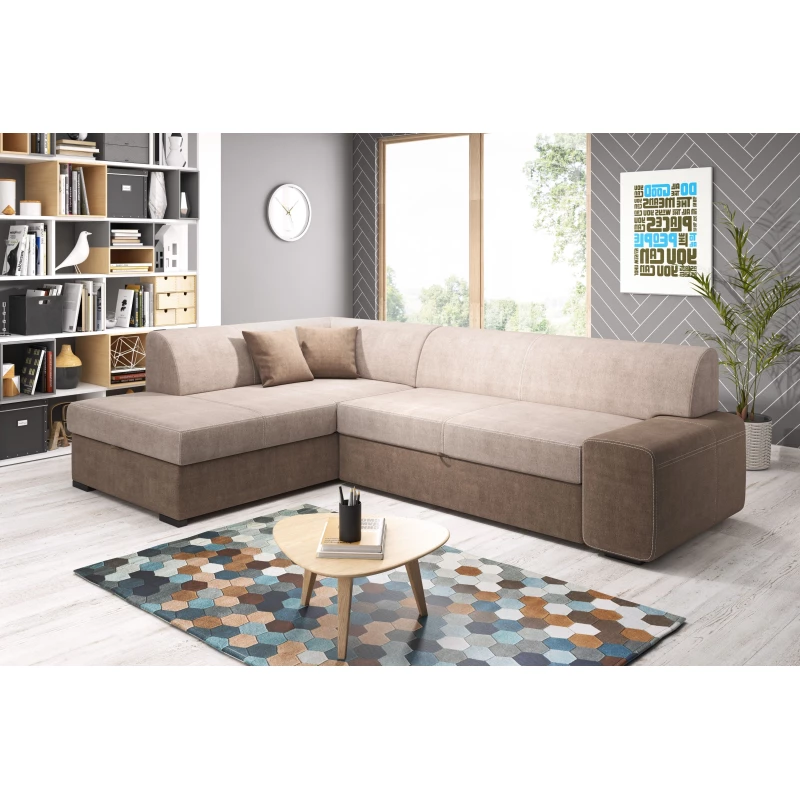 Rohová sedací souprava VALTRUDA - béžová / hnědá, levý roh