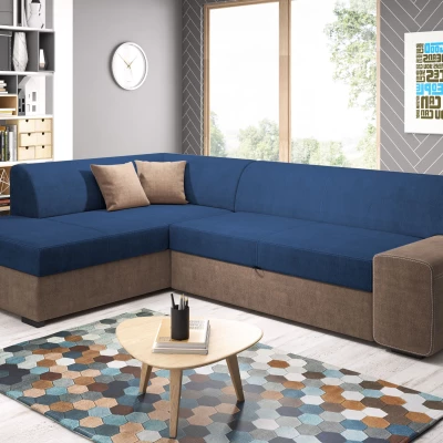 Rohová sedací souprava VALTRUDA - hnědá / modrá, levý roh