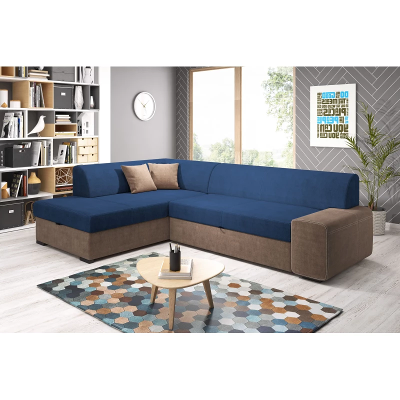 Rohová sedací souprava VALTRUDA - hnědá / modrá, levý roh