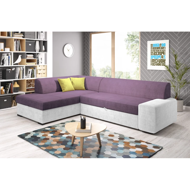 Rohová sedací souprava VALTRUDA - fialová / bílá / žlutá, levý roh