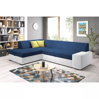 Rohová sedací souprava VALTRUDA - bílá / modrá / žlutá, levý roh