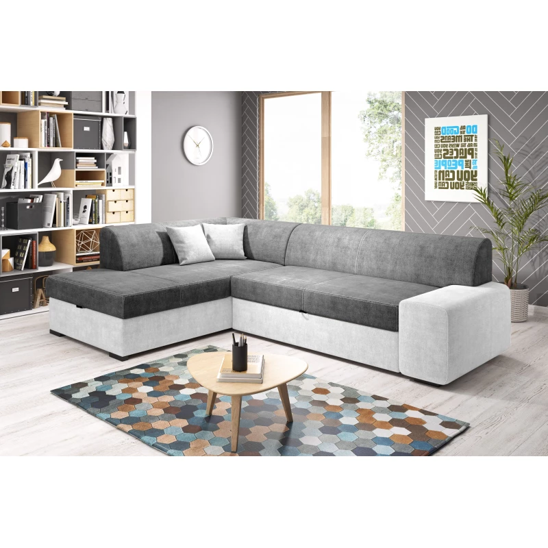 Rohová sedací souprava VALTRUDA - bílá / popelavá, levý roh