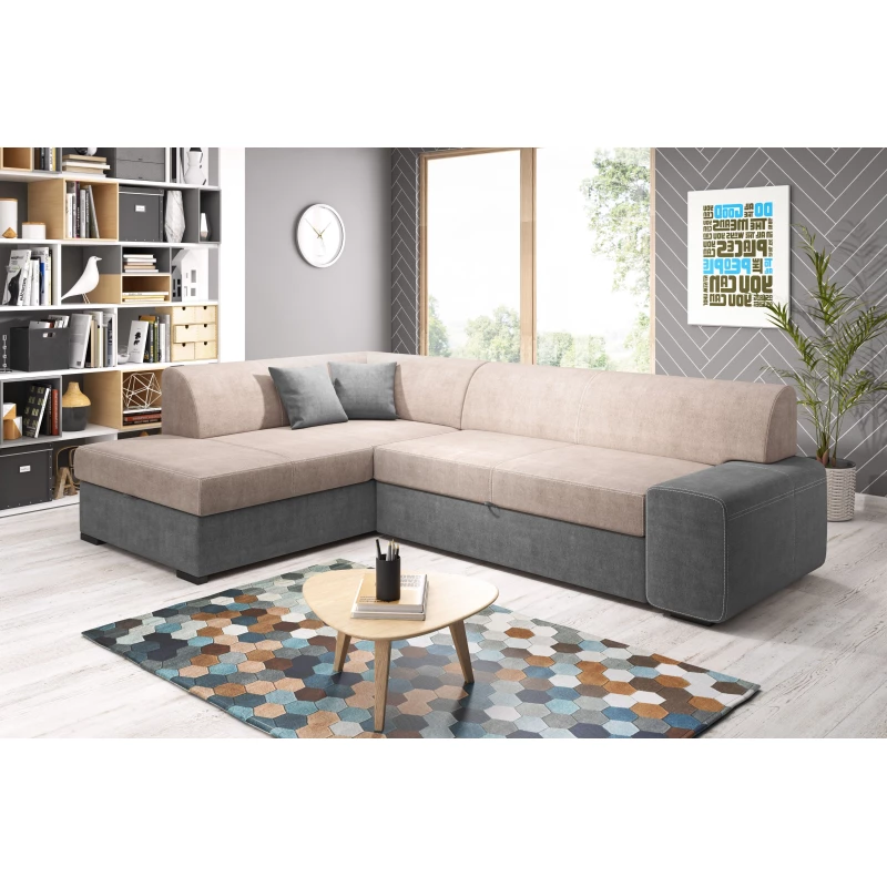 Rohová sedací souprava VALTRUDA - béžová / tmavě šedá, levý roh