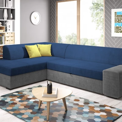 Rohová sedací souprava VALTRUDA - modrá / tmavě šedá / žlutá, levý roh