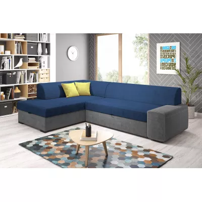 Rohová sedací souprava VALTRUDA - modrá / tmavě šedá / žlutá, levý roh