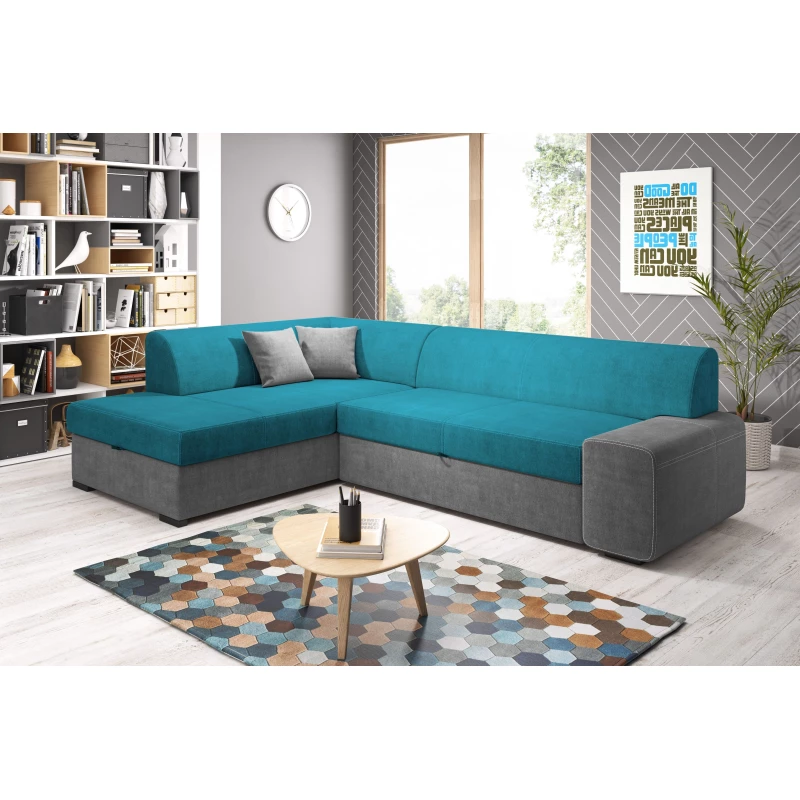 Rohová sedací souprava VALTRUDA - světle modrá / tmavě šedá, levý roh