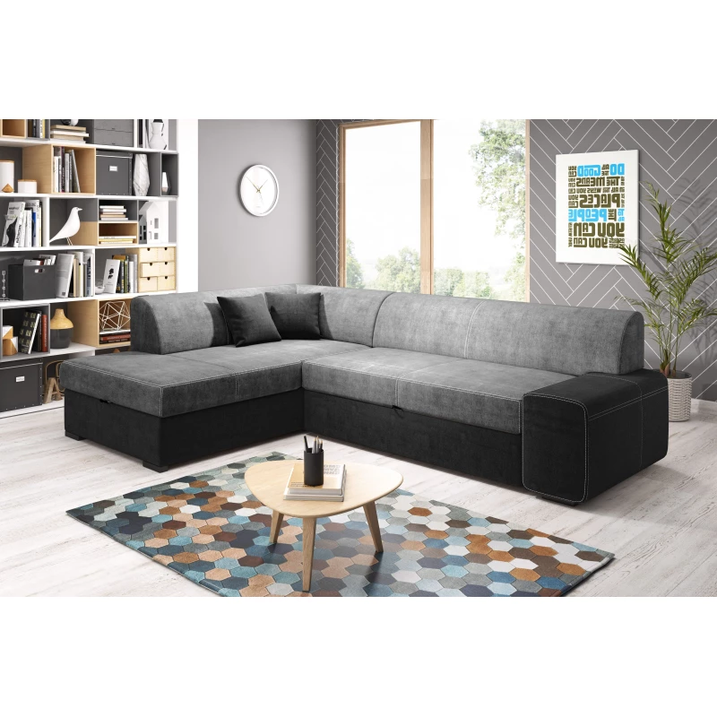 Rohová sedací souprava VALTRUDA - černá 2 / popelavá, levý roh