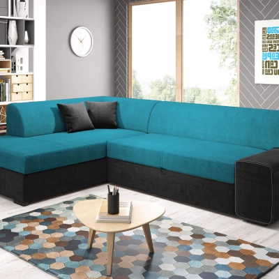 Rohová sedací souprava VALTRUDA - černá 2 / světle modrá, levý roh