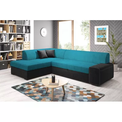 Rohová sedací souprava VALTRUDA - černá 2 / světle modrá, levý roh