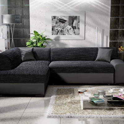 Rohová sedací souprava VALTRUDA - tmavě šedá / černá eko kůže, levý roh