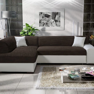 Rohová sedací souprava VALTRUDA - bílá / tmavě hnědá, levý roh