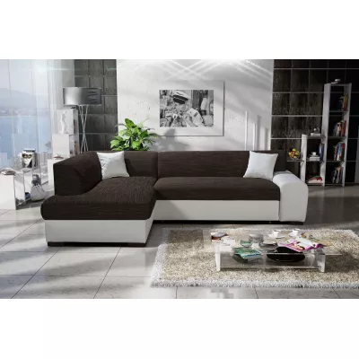 Rohová sedací souprava VALTRUDA - bílá / tmavě hnědá, levý roh