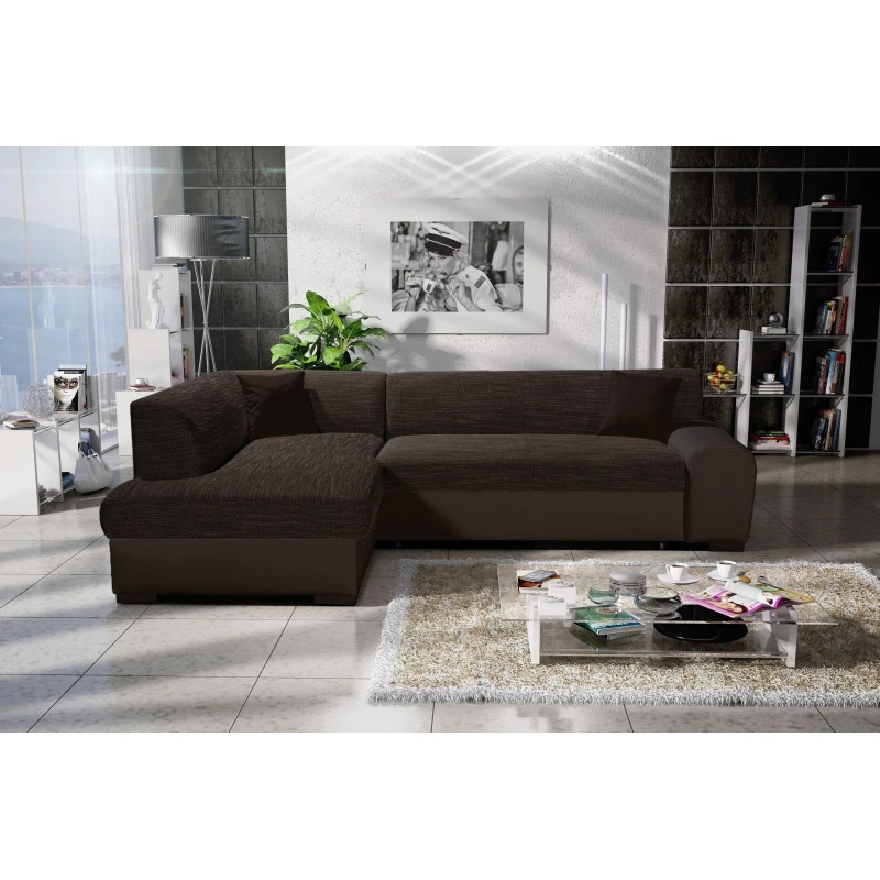 Rohová sedací souprava VALTRUDA - tmavě hnědá, levý roh
