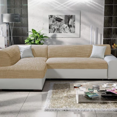 Rohová sedací souprava VALTRUDA - béžová / bílá, levý roh