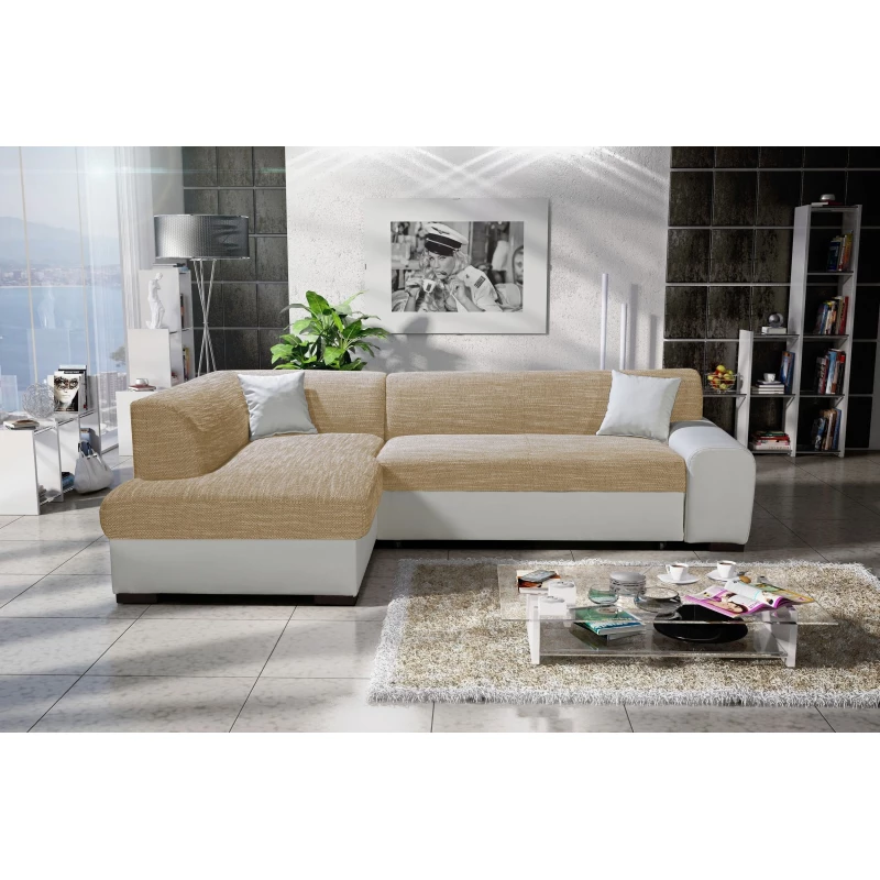 Rohová sedací souprava VALTRUDA - béžová / bílá, levý roh