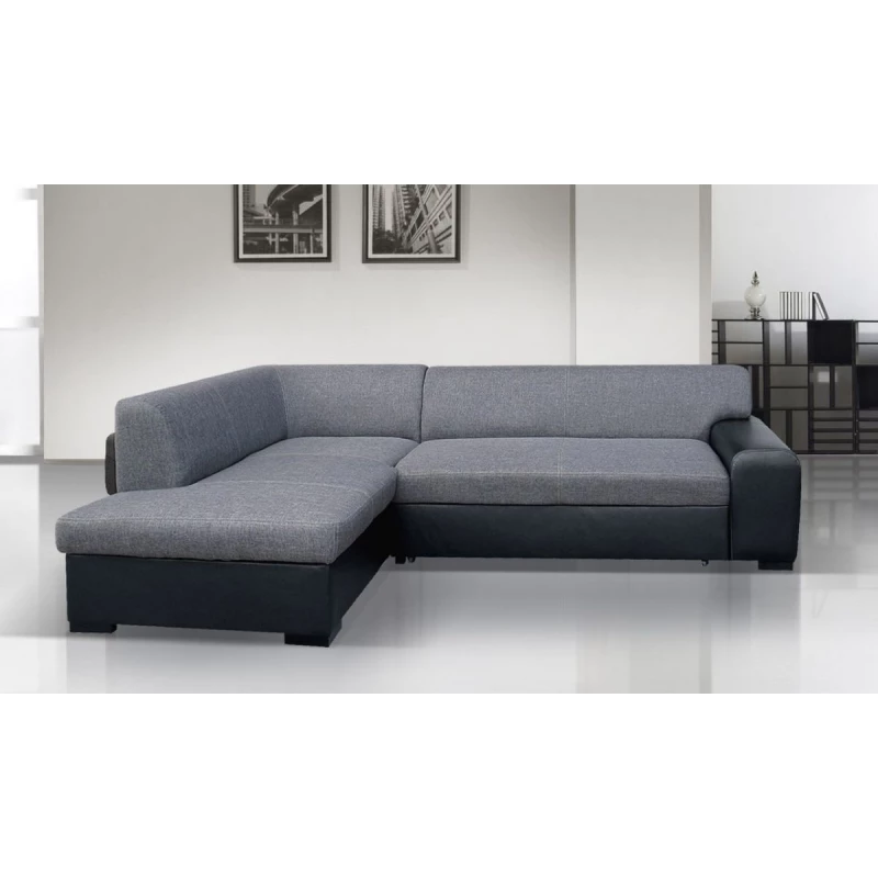 Rohová sedací souprava VALTRUDA - černá eko kůže / šedá, levý roh