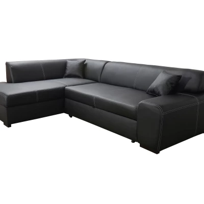 Rohová sedací souprava VALTRUDA - černá eko kůže, levý roh