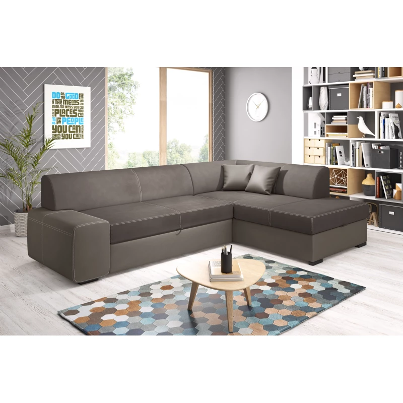 Rohová sedací souprava VALTRUDA - světle hnědá / hnědá, pravý roh