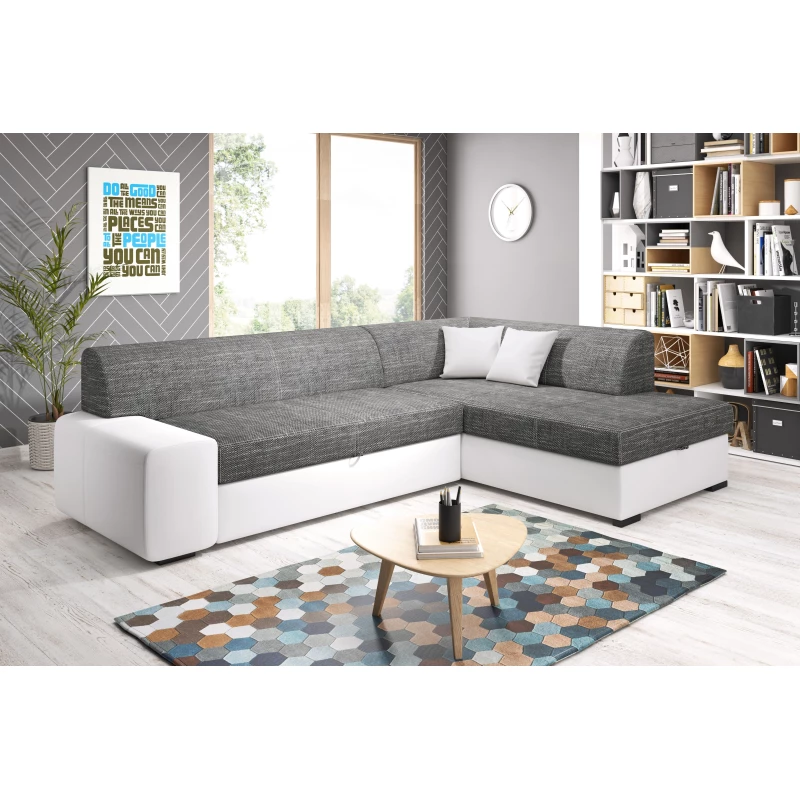 Rohová sedací souprava VALTRUDA - bílá / šedá, pravý roh