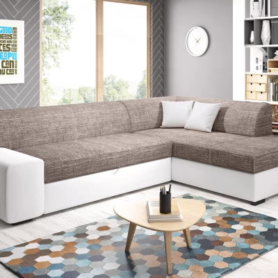 Rohová sedací souprava VALTRUDA - bílá / světle hnědá, pravý roh