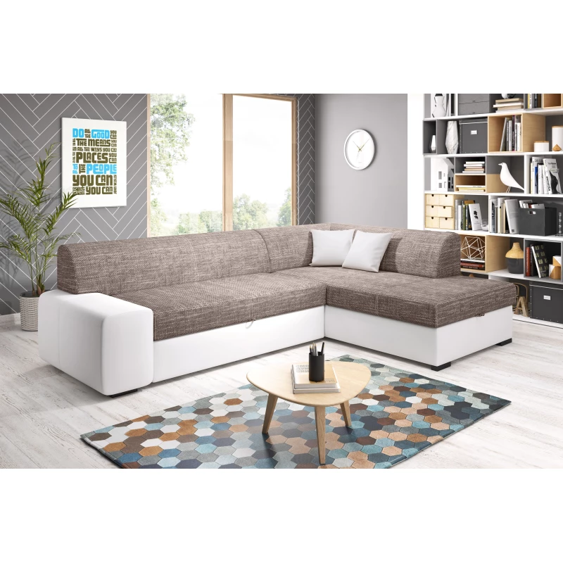 Rohová sedací souprava VALTRUDA - bílá / světle hnědá, pravý roh