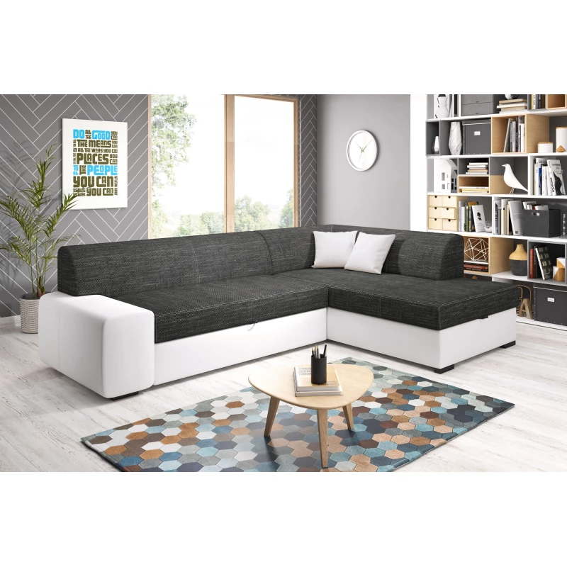 Rohová sedací souprava VALTRUDA - bílá / antracit, pravý roh