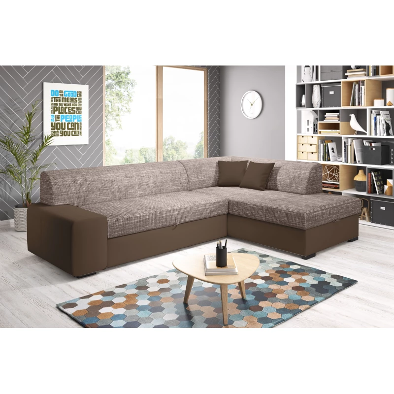 Rohová sedací souprava VALTRUDA - tmavě hnědá / světle hnědá, pravý roh