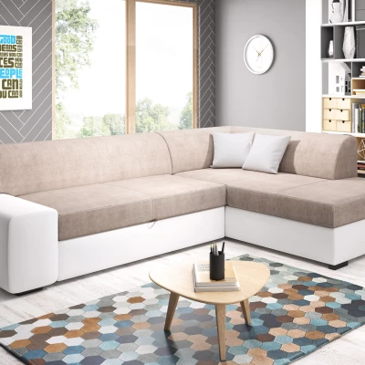 Rohová sedací souprava VALTRUDA - bílá / béžová, pravý roh