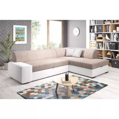 Rohová sedací souprava VALTRUDA - bílá / béžová, pravý roh