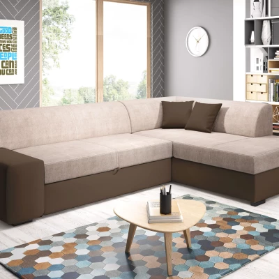 Rohová sedací souprava VALTRUDA - tmavě hnědá / béžová, pravý roh