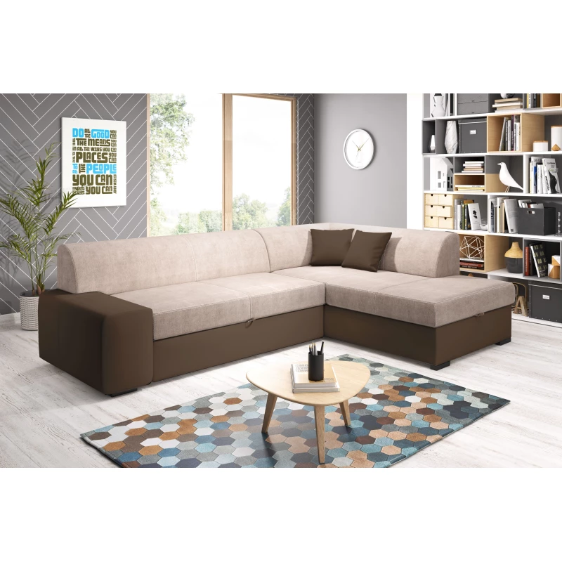 Rohová sedací souprava VALTRUDA - tmavě hnědá / béžová, pravý roh