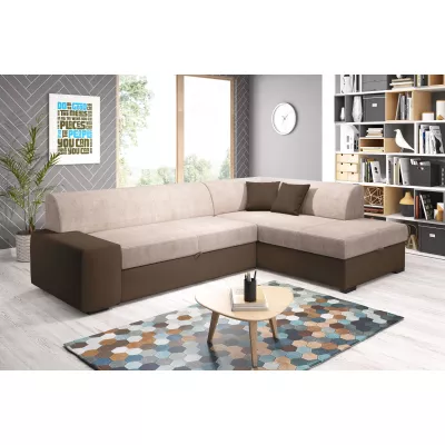 Rohová sedací souprava VALTRUDA - tmavě hnědá / béžová, pravý roh