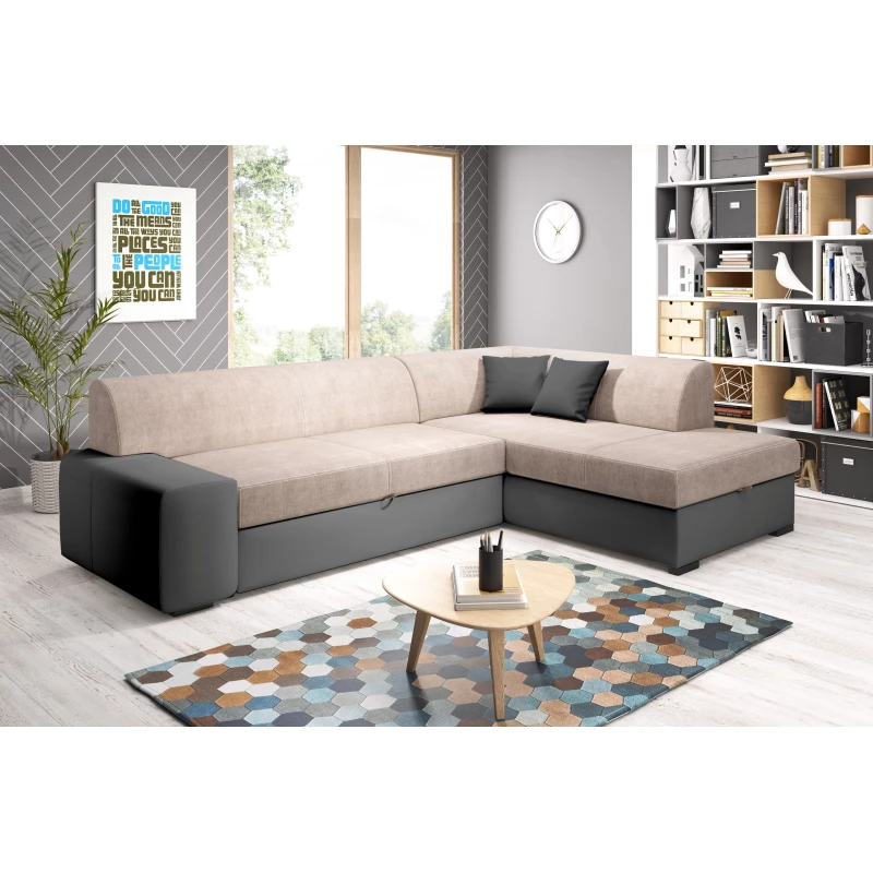 Rohová sedací souprava VALTRUDA - tmavě šedá / béžová, pravý roh