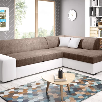 Rohová sedací souprava VALTRUDA - bílá / hnědá, pravý roh