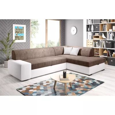 Rohová sedací souprava VALTRUDA - bílá / hnědá, pravý roh