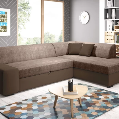 Rohová sedací souprava VALTRUDA - tmavě hnědá / hnědá, pravý roh