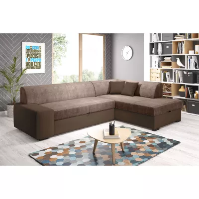 Rohová sedací souprava VALTRUDA - tmavě hnědá / hnědá, pravý roh