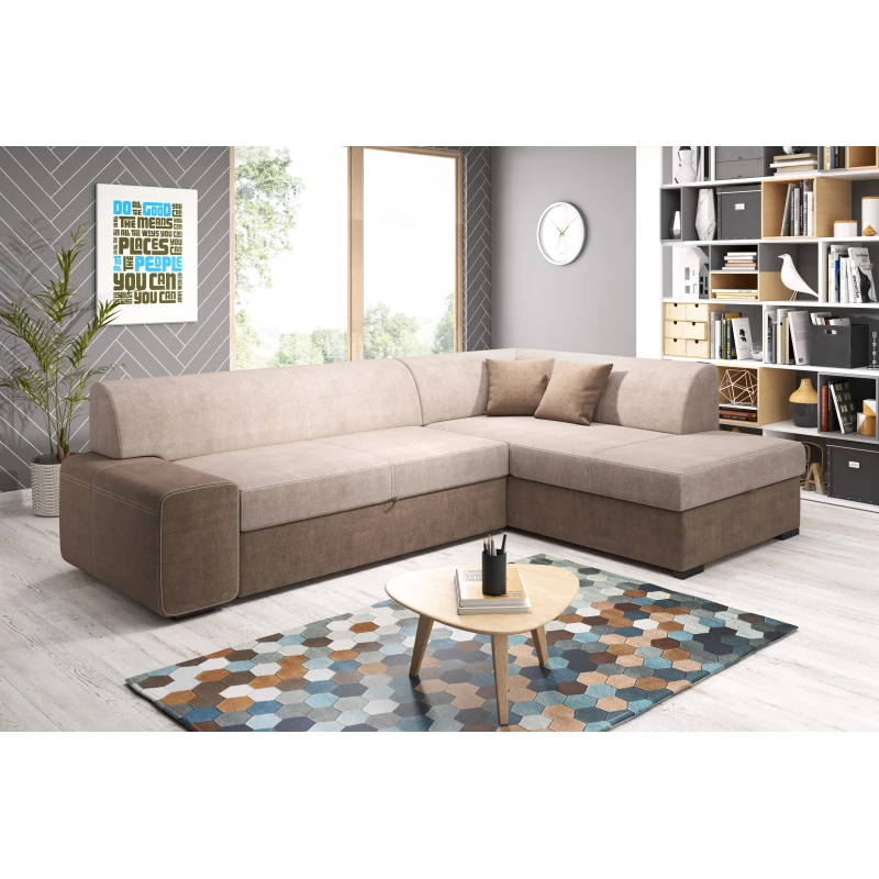 Rohová sedací souprava VALTRUDA - hnědá / béžová, pravý roh