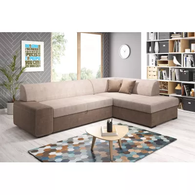 Rohová sedací souprava VALTRUDA - hnědá / béžová, pravý roh