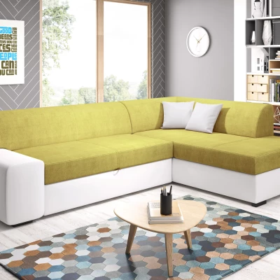 Rohová sedací souprava VALTRUDA - bílá / žlutá, pravý roh