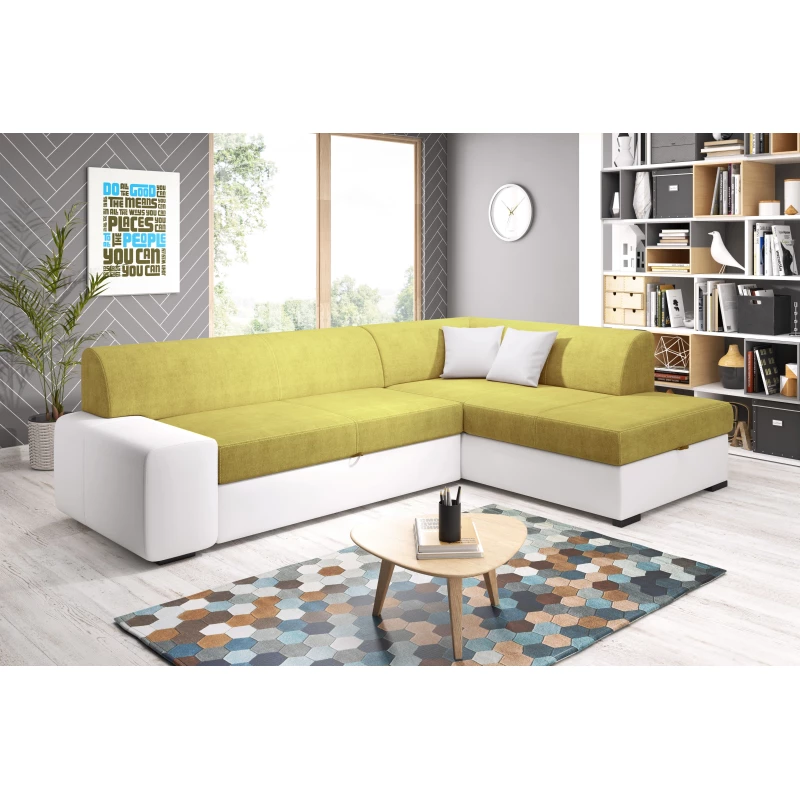Rohová sedací souprava VALTRUDA - bílá / žlutá, pravý roh