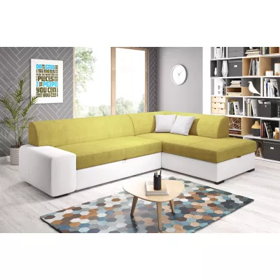 Rohová sedací souprava VALTRUDA - bílá / žlutá, pravý roh