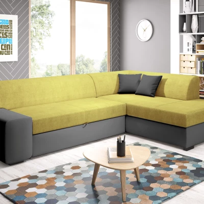 Rohová sedací souprava VALTRUDA - tmavě šedá / žlutá, pravý roh