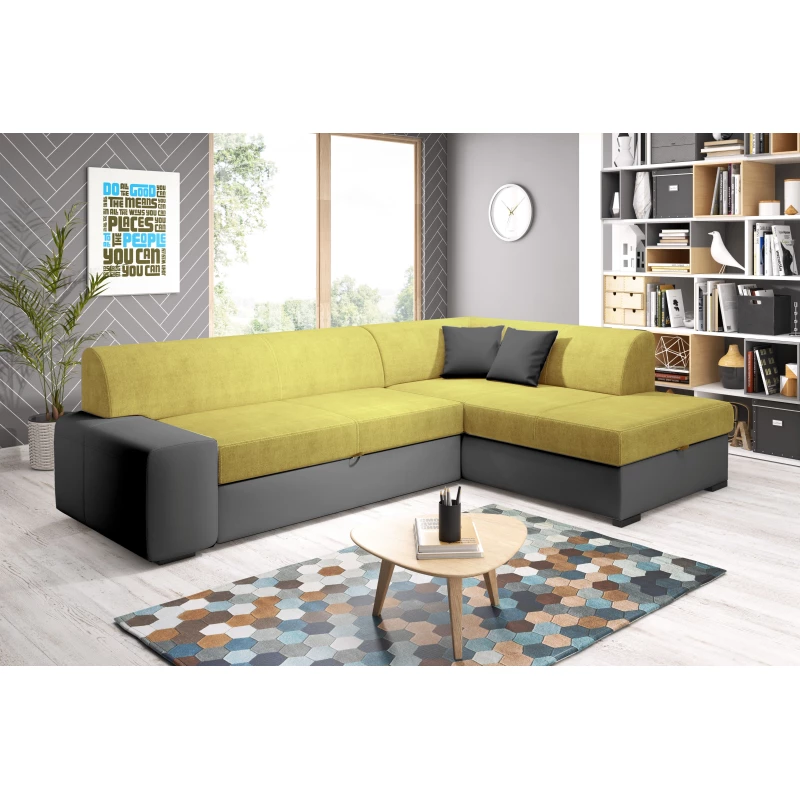 Rohová sedací souprava VALTRUDA - tmavě šedá / žlutá, pravý roh