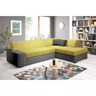 Rohová sedací souprava VALTRUDA - tmavě šedá / žlutá, pravý roh