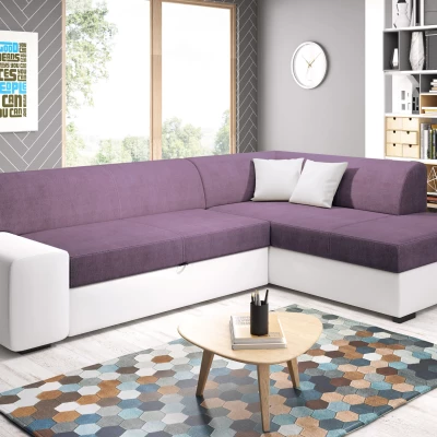 Rohová sedací souprava VALTRUDA - bílá / fialová, pravý roh