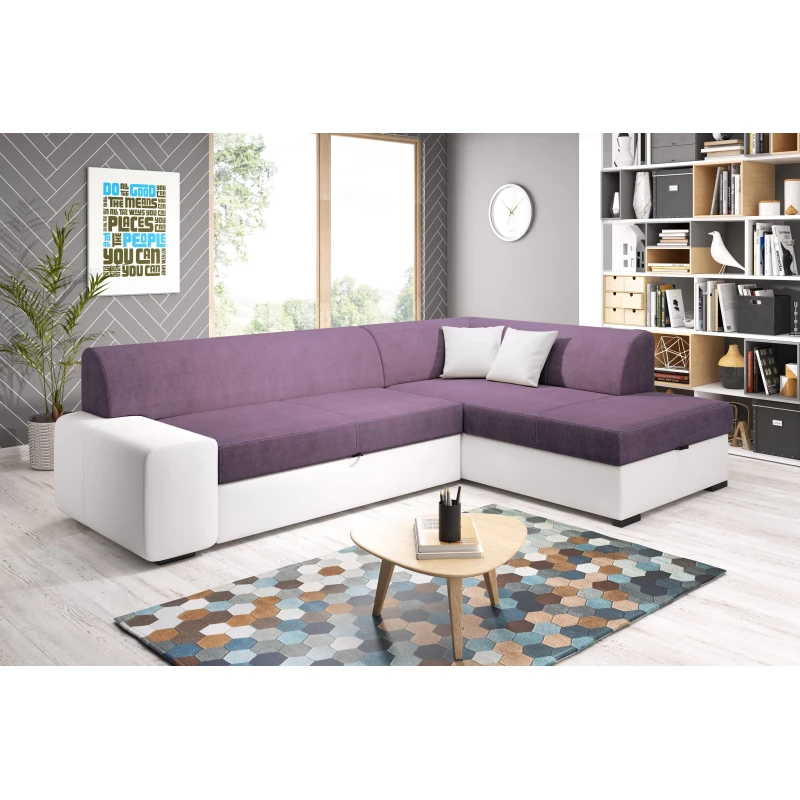 Rohová sedací souprava VALTRUDA - bílá / fialová, pravý roh