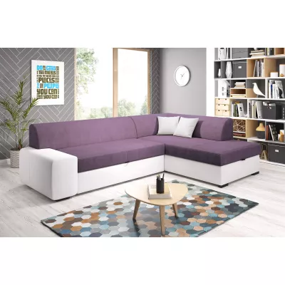 Rohová sedací souprava VALTRUDA - bílá / fialová, pravý roh