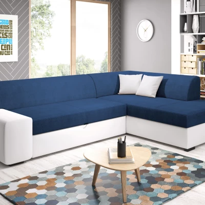 Rohová sedací souprava VALTRUDA - bílá / tmavě modrá, pravý roh