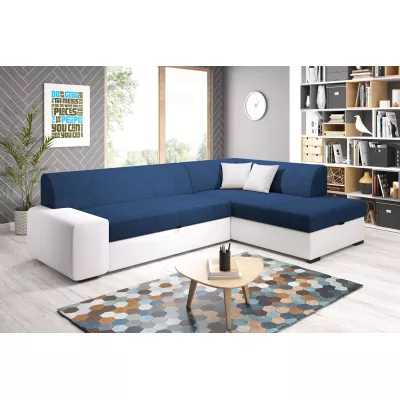 Rohová sedací souprava VALTRUDA - bílá / tmavě modrá, pravý roh